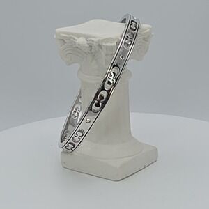 Vintage COACH Kissing C Bracelet Bangle Cutout Crystal Accents Silver Tone 8"